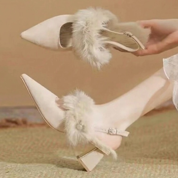 Women'S Furry High Heel Shoes With Thick Heels, Autumn/Winter Fashionable Outdoo - Picture 1 of 6